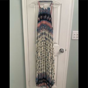 Lulus Learn to Fly Cream and Blue Print Maxi Dress